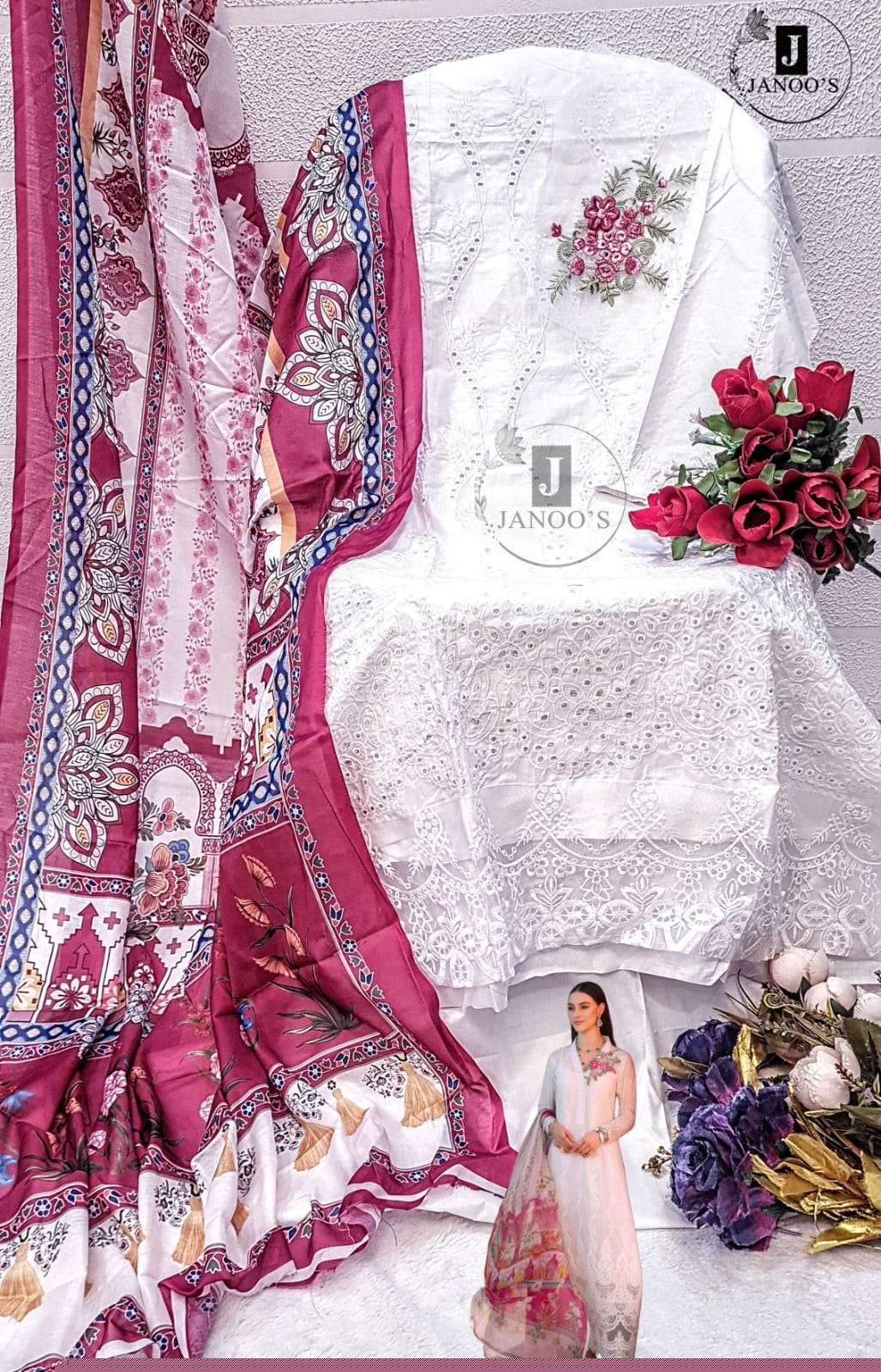 JANOOS-105 HIT DESIGN BY ASLIWHOLESALE COTTON EMBROIDERY PAKISTANI DRESS