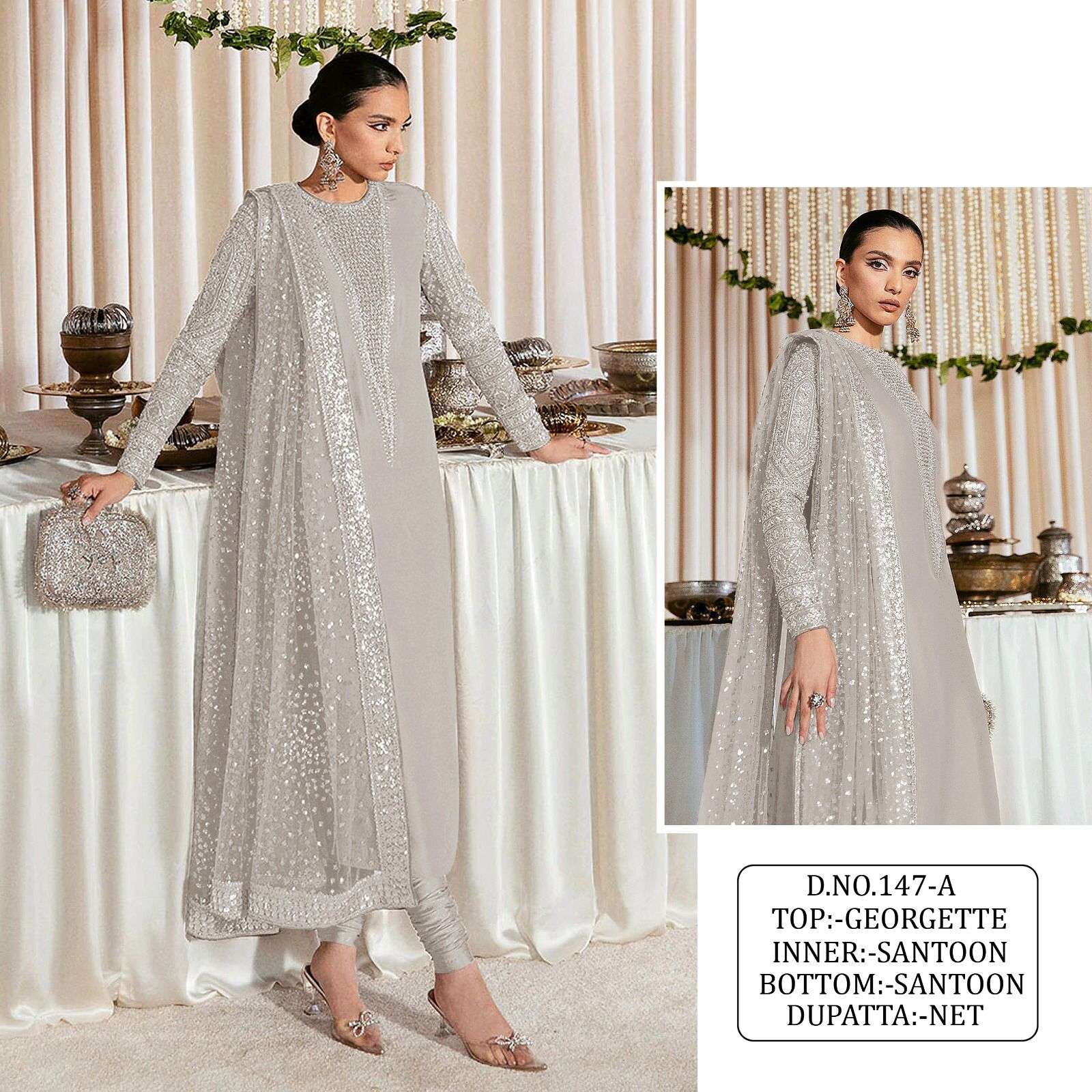 KF-147 COLORS BY ASLIWHOLESALE 147 TO 147-H SERIES DESIGNER GEORGETTE DRESSES