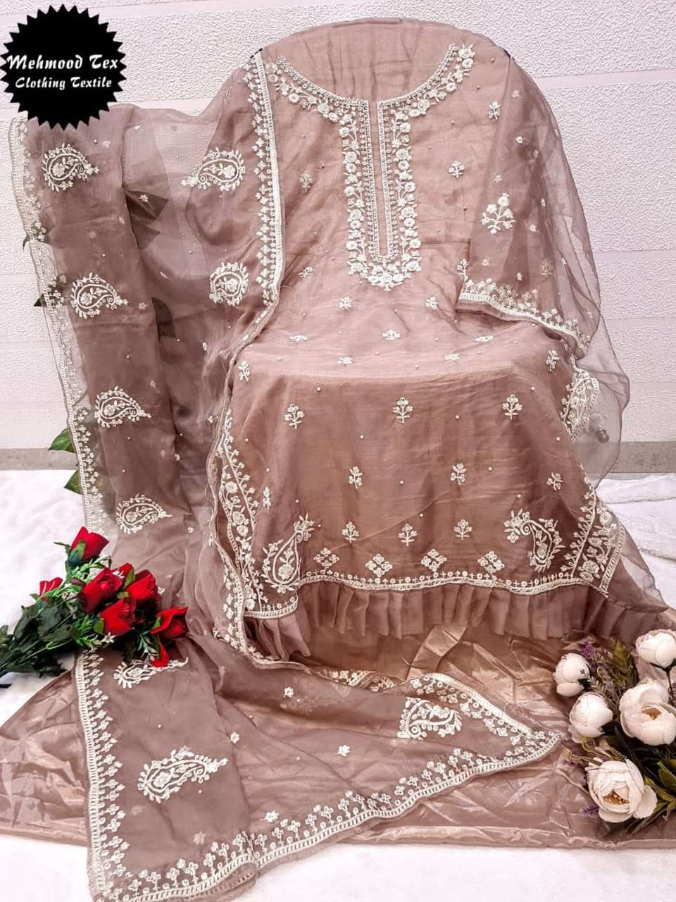 M-28 NX BY MEHMOOD TEX HEAVY ORGANZA EMBROIDERY PAKISTANI DRESS