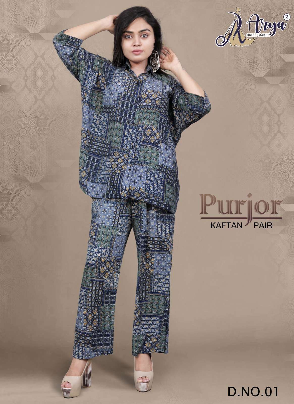 PURJOR KAFTAN BY ARYA DRESS MAKER 01 TO 04 SERIES COTTON TOP AND PLAZZO 