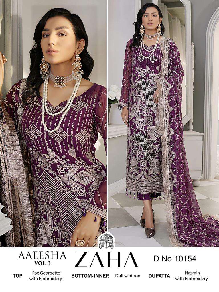 AAEESHA VOL-3 BY ZAHA 10154 TO 10157 SERIES GEORGETTE PAKISTANI DRESSES