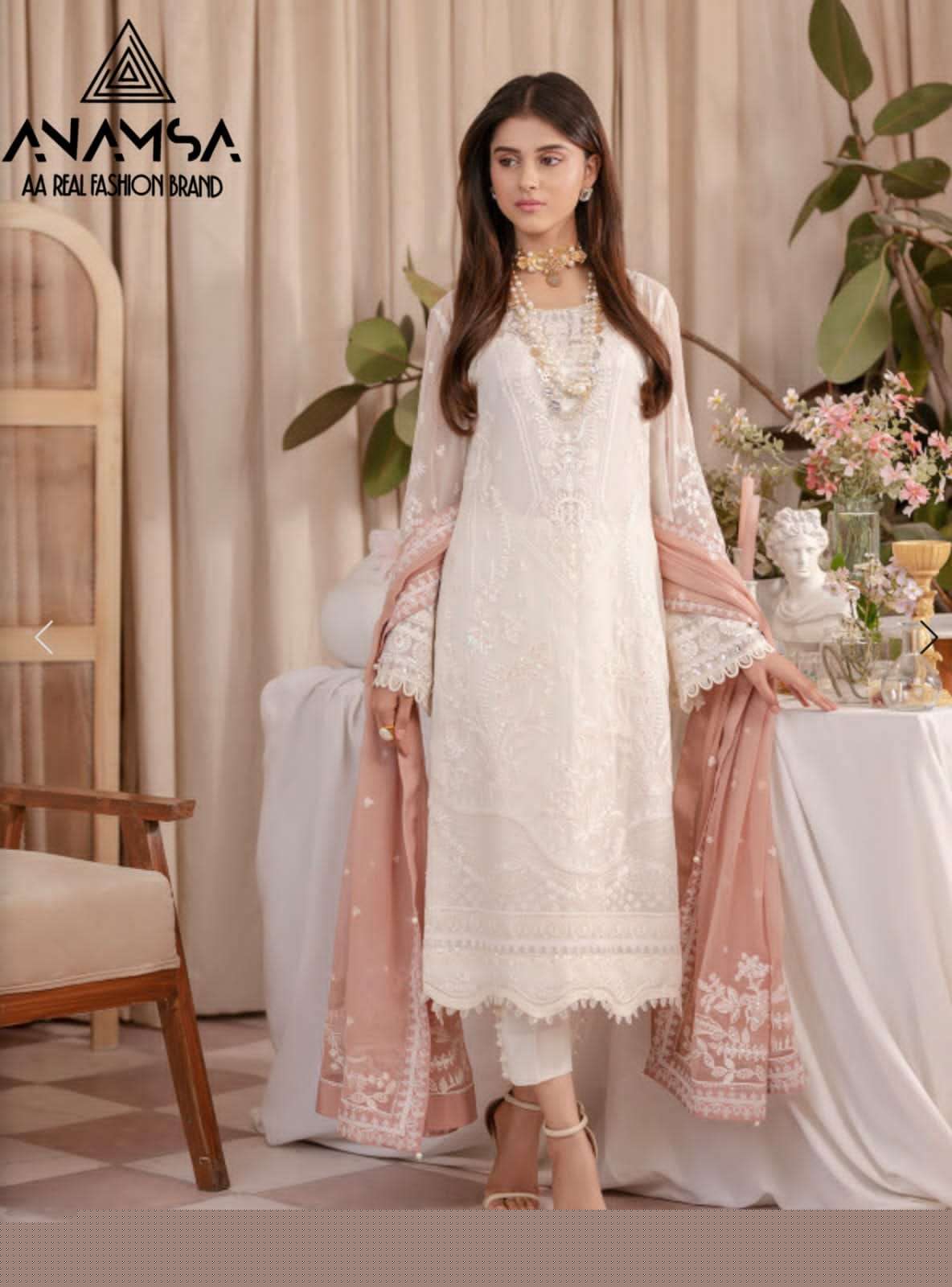 ANAMSA 225 BY ASLIWHOLESALE DESIGNER FAUX GEORGETTE WORK DRESS