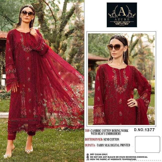 AZURE 1377 BY ASLIWHOLESALE HEAVY COTTON WORK PAKISTANI DRESS