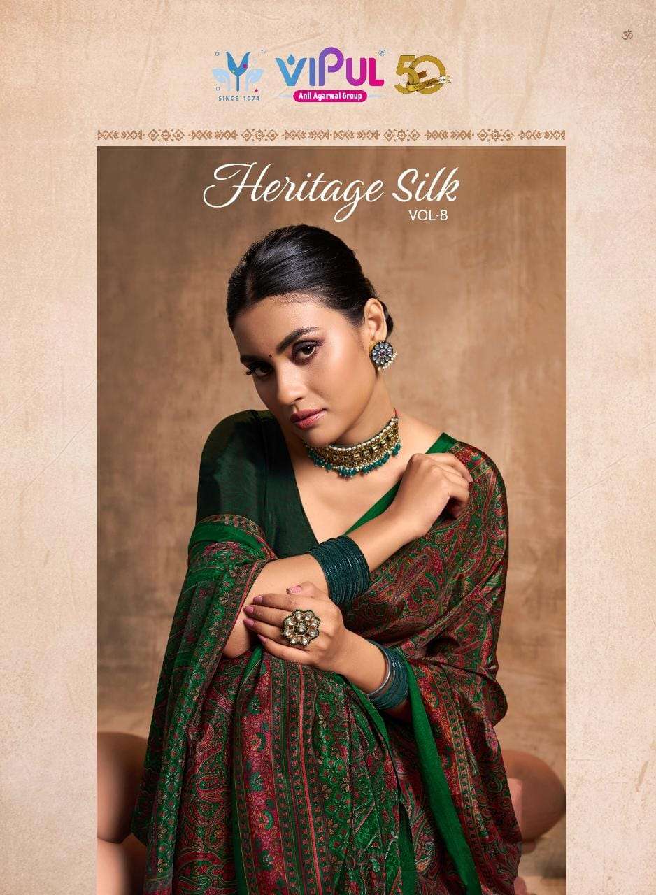 HERITAGE SILK VOL-8 BY VIPUL 71424 TO 71441 SERIES DESIGNER FANCY CRAPE SAREES