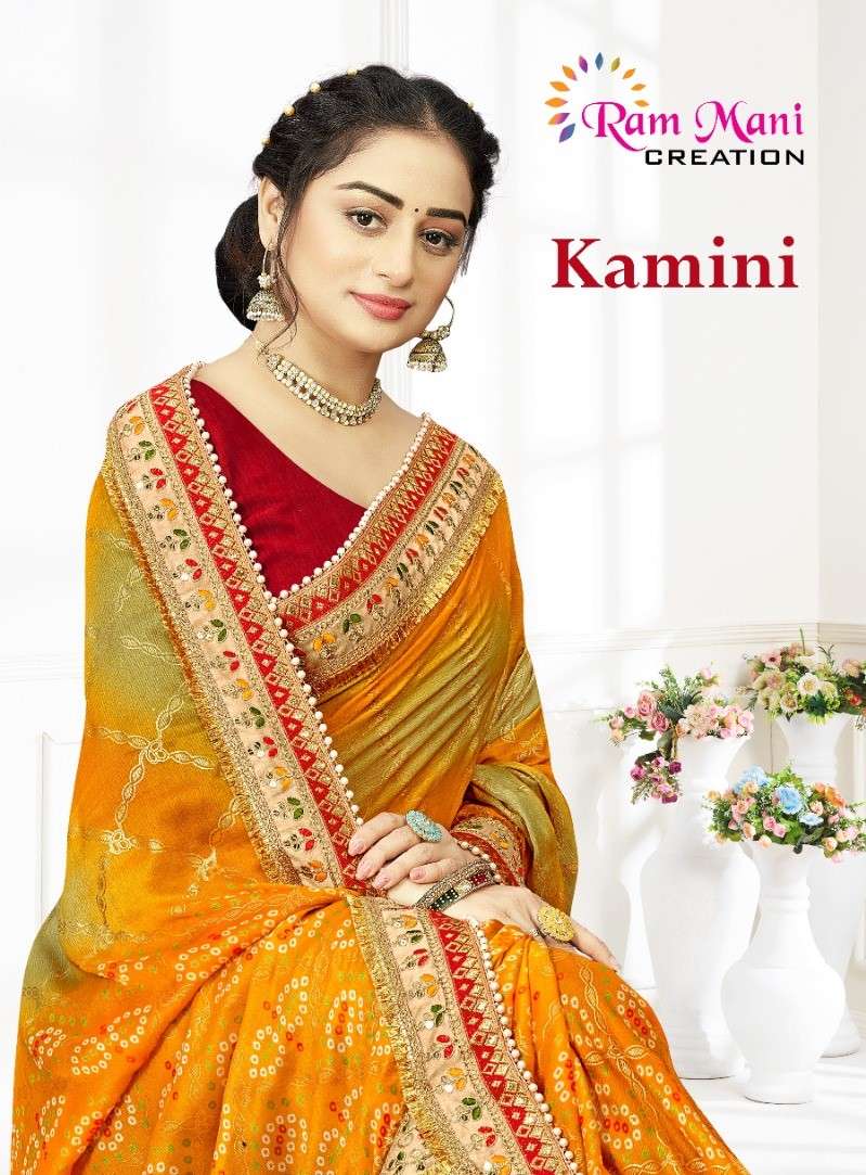 KAMINI BY RAM MANI CREATION DESIGNER CHIFFON BANDHANI DESIGNER SAREES