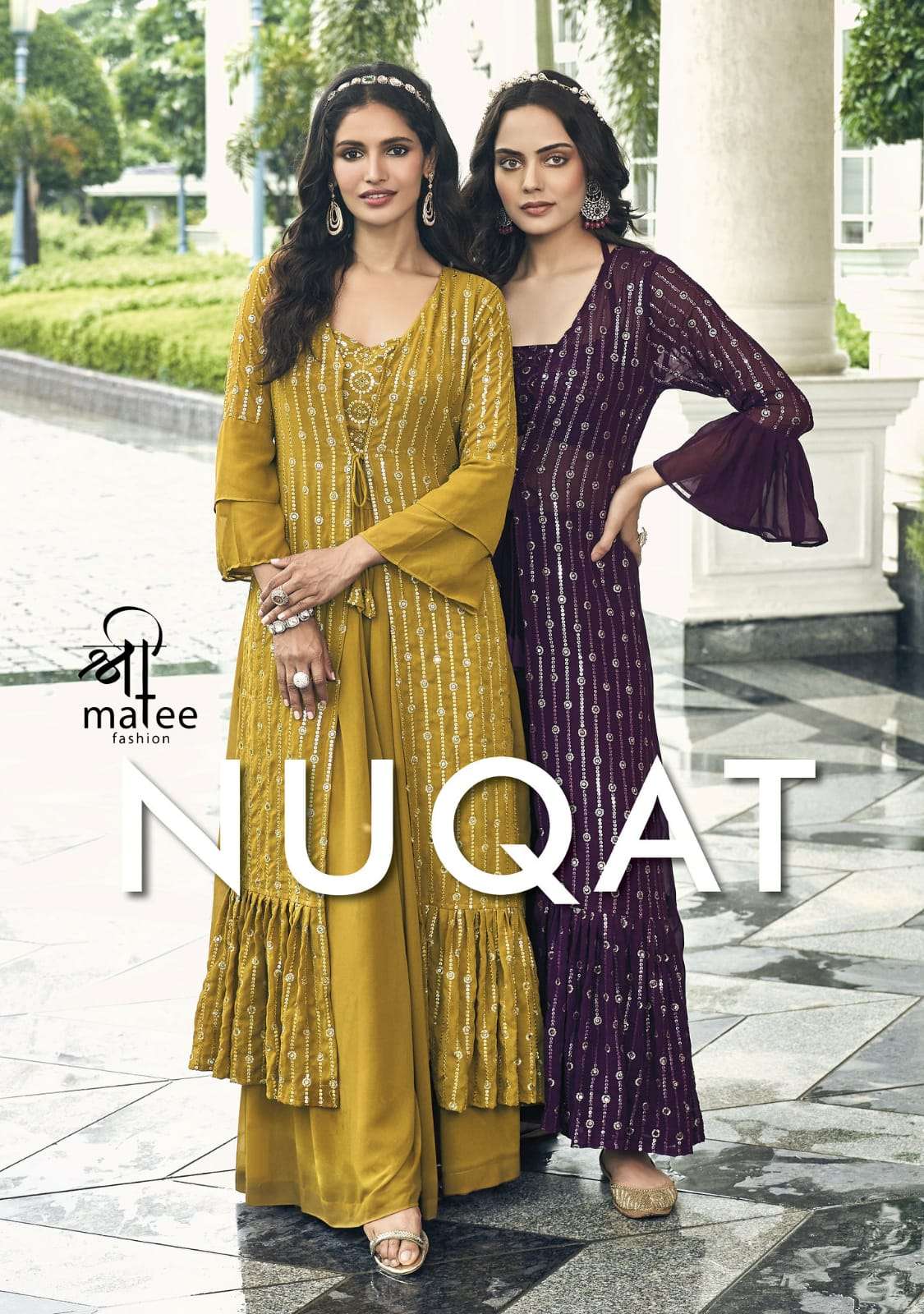 NUQAT BY SHREEMATEE FASHION 149 TO 152 SERIES FAUX GEORGETTE SHRUG & SHARARA DRESSES