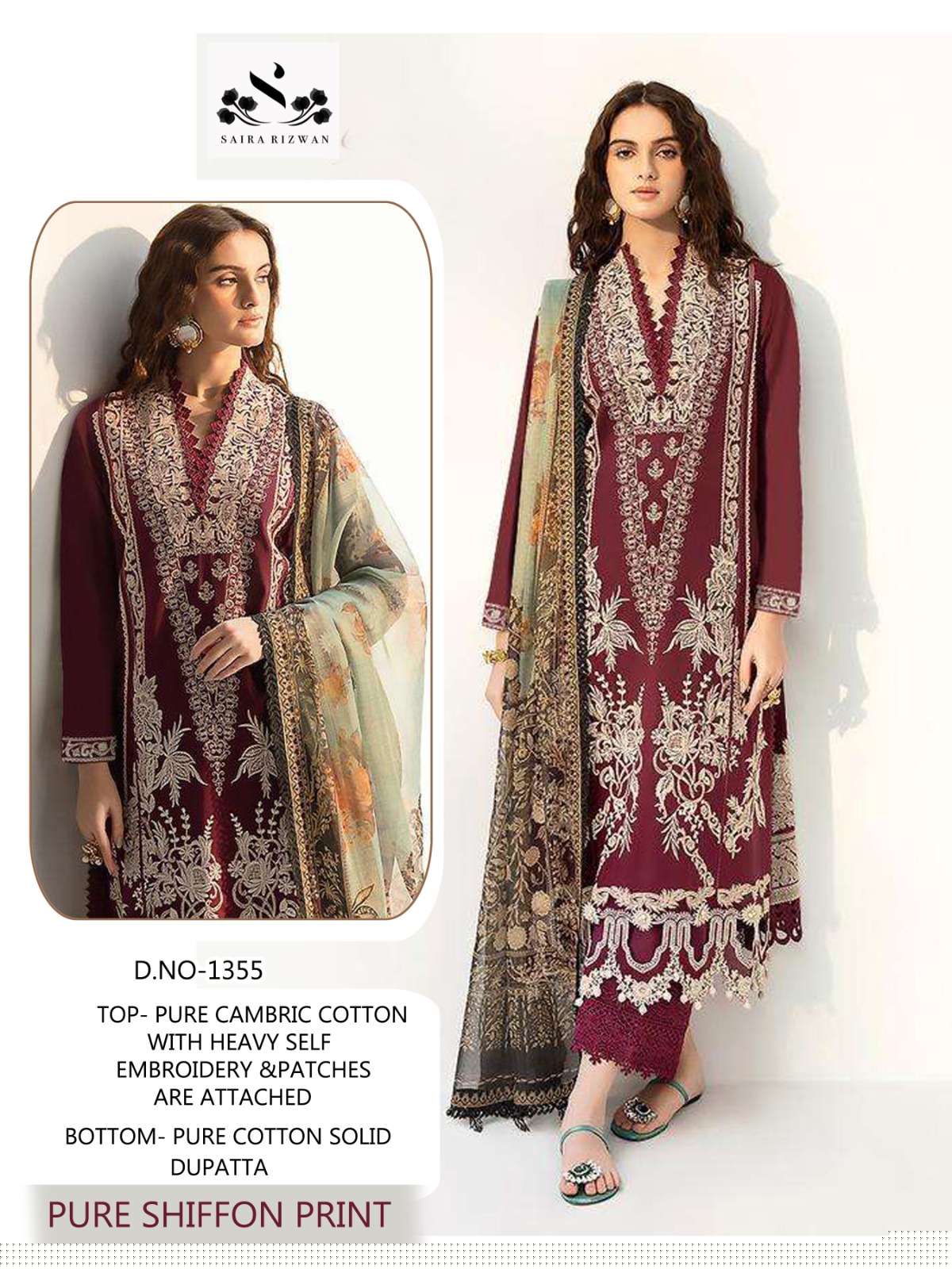 SAIRA RIZWAN 1355 BY ASLIWHOLESALE COTTON EMBROIDERY PAKISTANI DRESSES