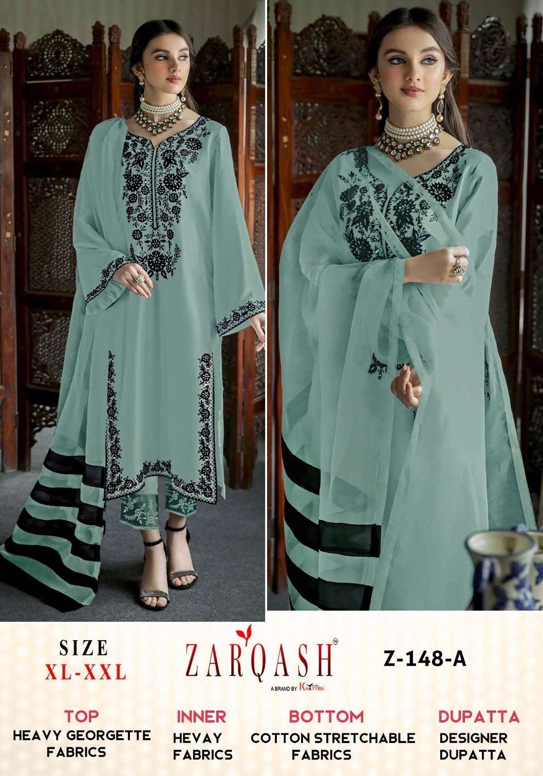 Z-148 COLOURS BY ZARQASH 148-A TO 1438-E SERIES FAUX GEOGETTE WORK DRESSES