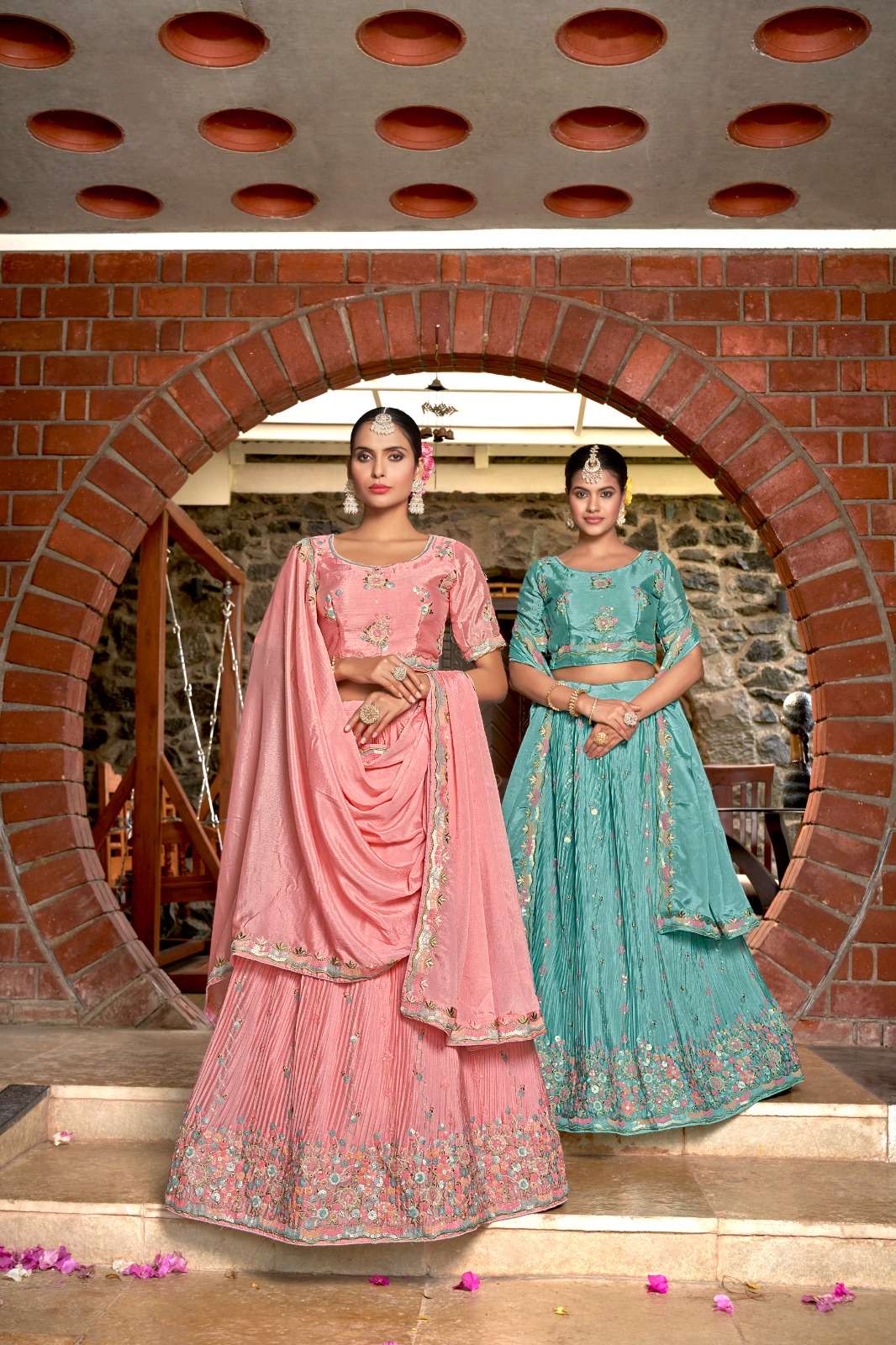 ZEEYA-SAHELI BY VARNI FABRICS 16001 TO 16004 SERIES CHINON WORK LEHENGAS