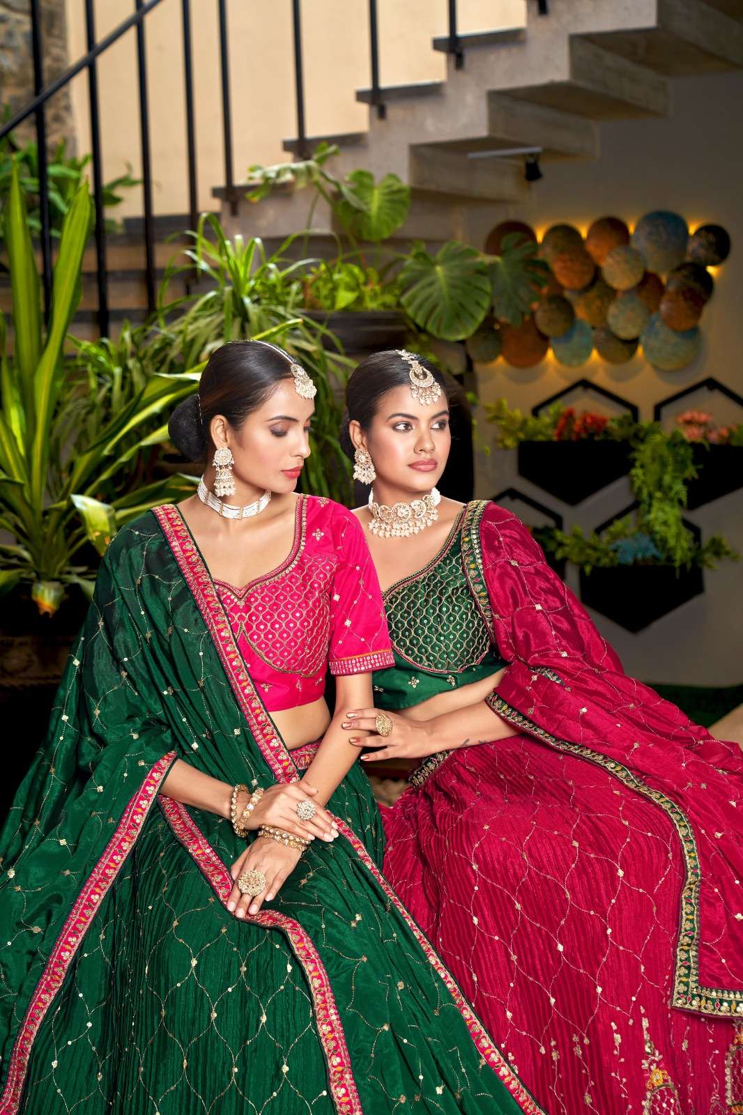 ZEEYA-SANSKRITI BY VARNI FABRICS 1001 TO 1004 SERIES CHINON WORK LEHENGAS