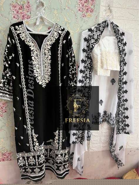 FRESSIA NOOR GHAZAL BLACK BY ASLIWHOLESALE GEORGETTE EMBROIDERY PAKISTANI DRESS