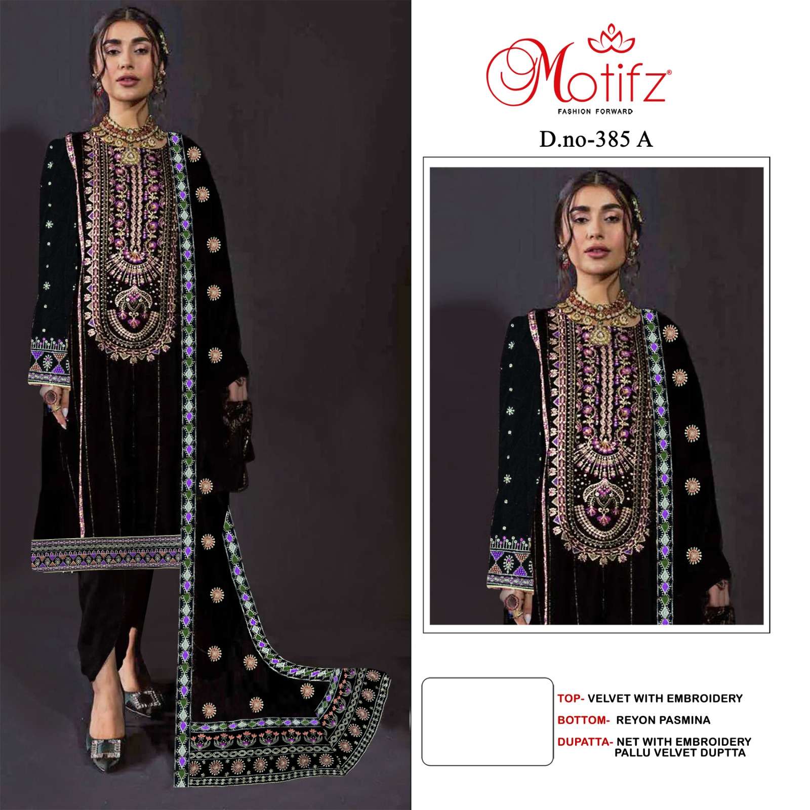 MOTIFZ 385 HIT DESIGN BY MOTIFZ DESIGNER VELVET EMBROIDERY DRESSES