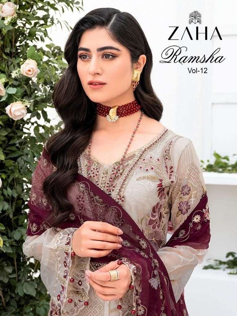 RAMSHA VOL-12 BY ZAHA 10167 TO 10167 SERIES GEORGETTE PAKISTANI DRESSES