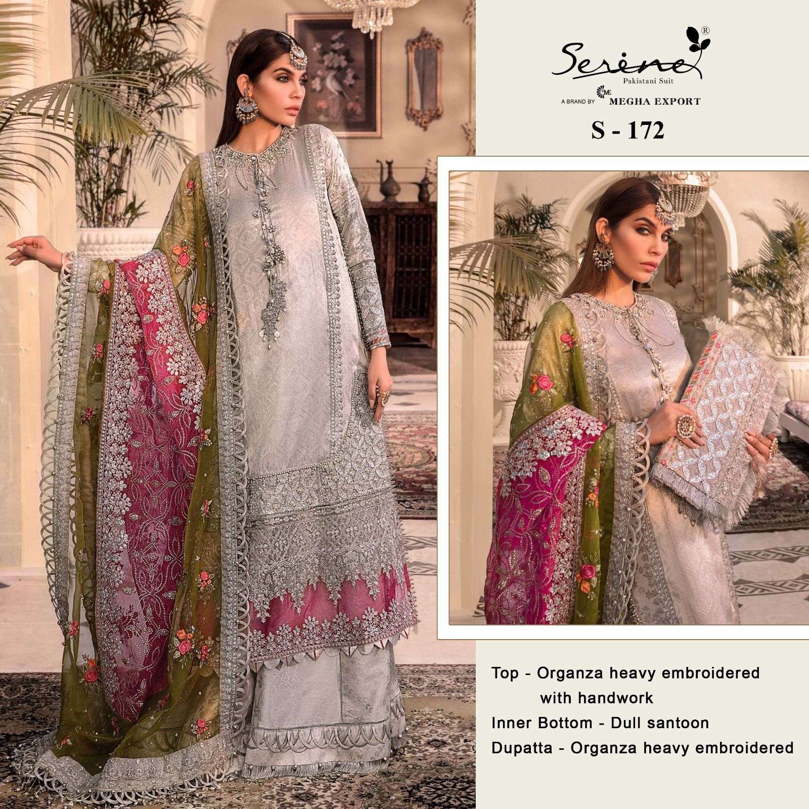 S-172 HIT DESIGN BY SERENE HEAVY ORGANZA EMBRODERY PAKISTANI DRESS