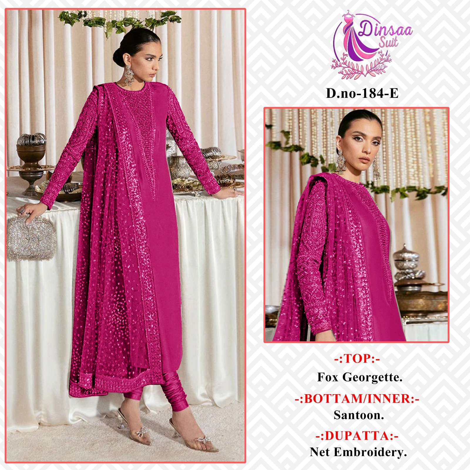 DS-184 COLOURS BY DINSAA SUIT 184-E TO 184-H SERIES GEORGETTE PAKISTANI DRESSES