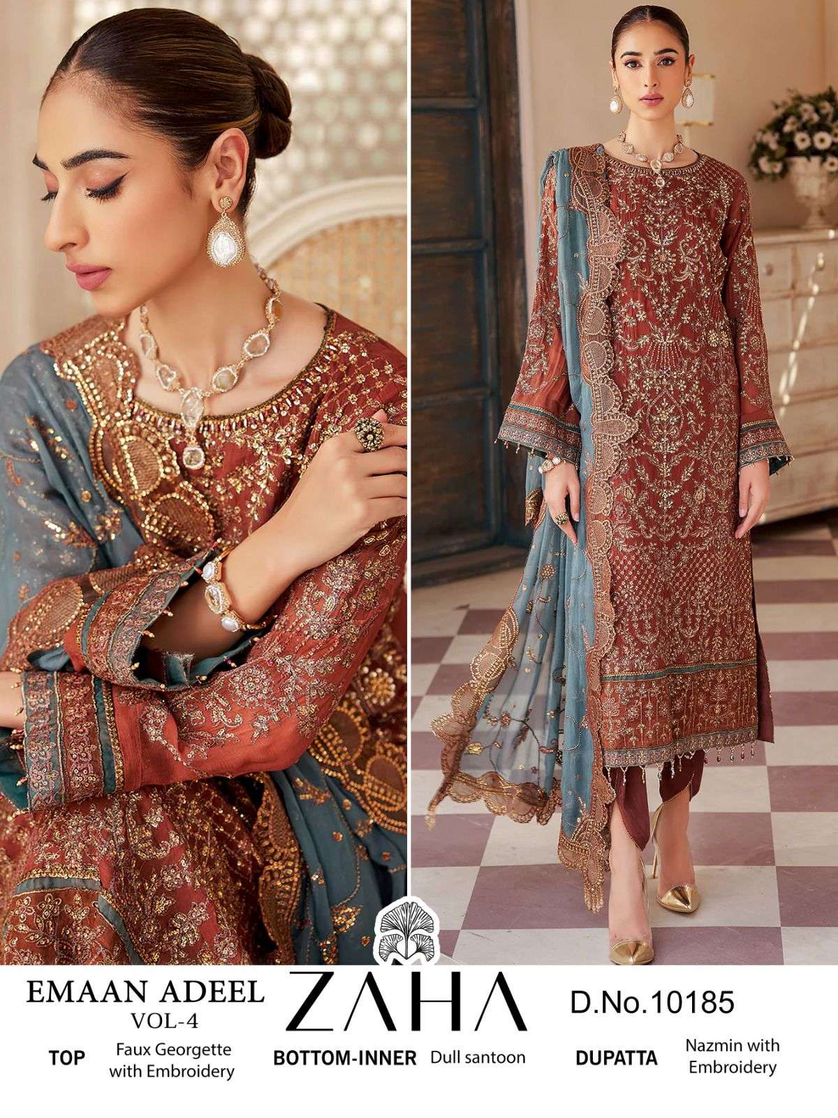 EMAAN ADEEL VOL-4 COLOURS BY ZAHA 10185 TO 10188 SERIES GEORGETTE EMBROIDERY DRESSES