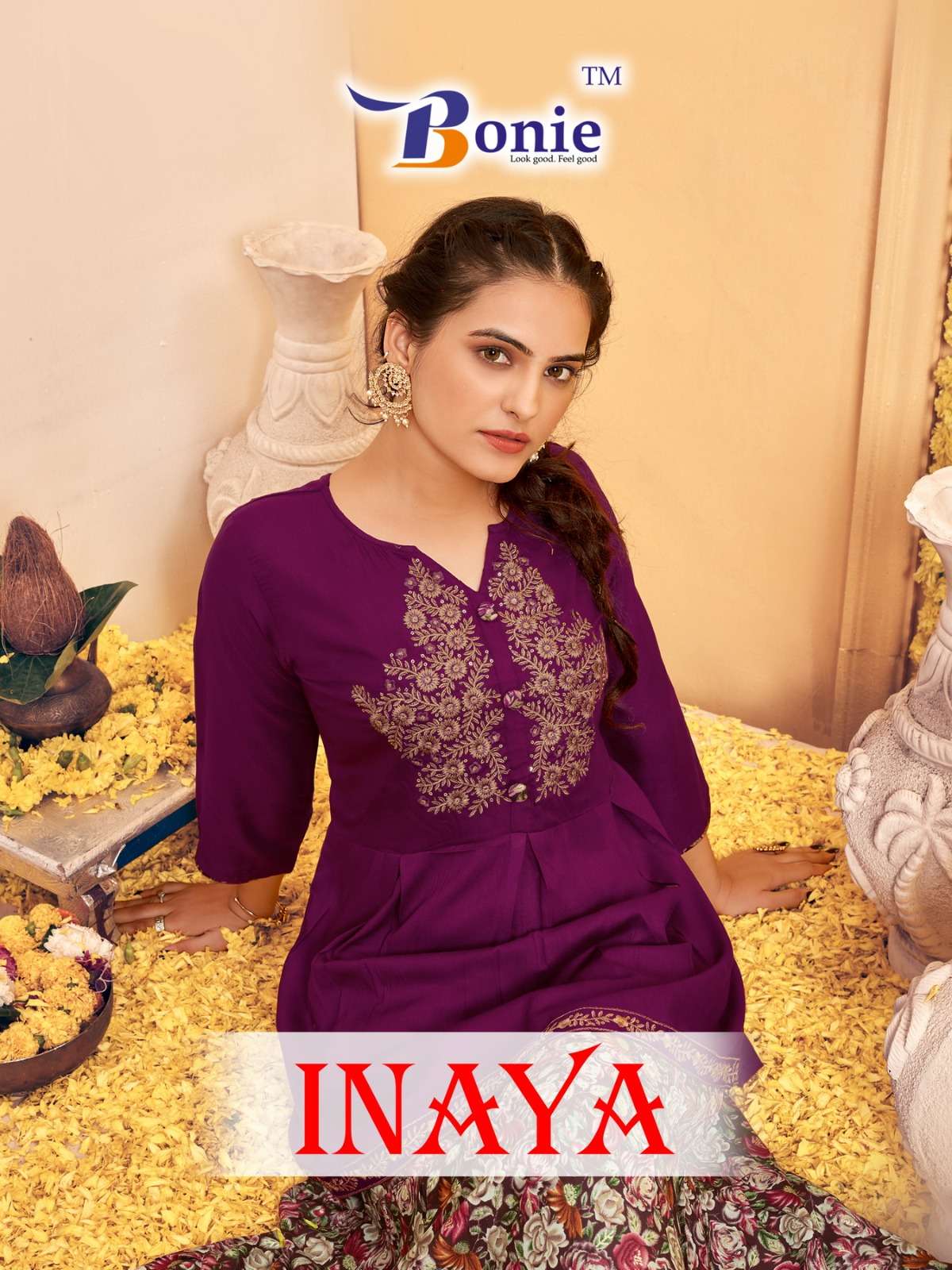 INAYA BY BONIE 1001 TO 1006 SERIES RAYON PRINTED SKIRT KURTIS