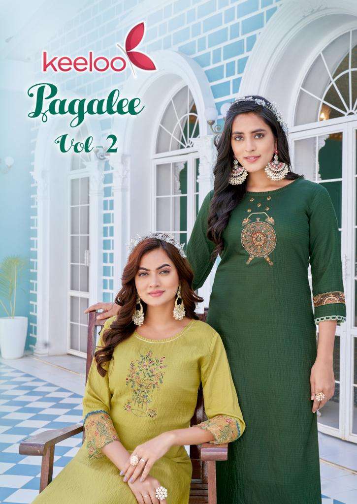 KEELOO PAGALEE VOL-2 BY KOODEE 1001 TO 1006 SERIES VISCOSE EMBROIDERY KURTIS