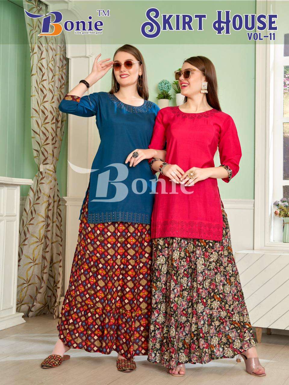 SKIRT HOUSE VOL-11 BY BONIE 1101 TO 1106 SERIES RAYON PRINTED SKIRT TOP