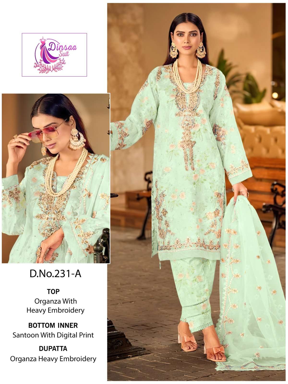 DS-231 COLOURS BY DINSAA SUIT 231-A TO 231-D SERIES ORGANZA PAKISTANI DRESSES