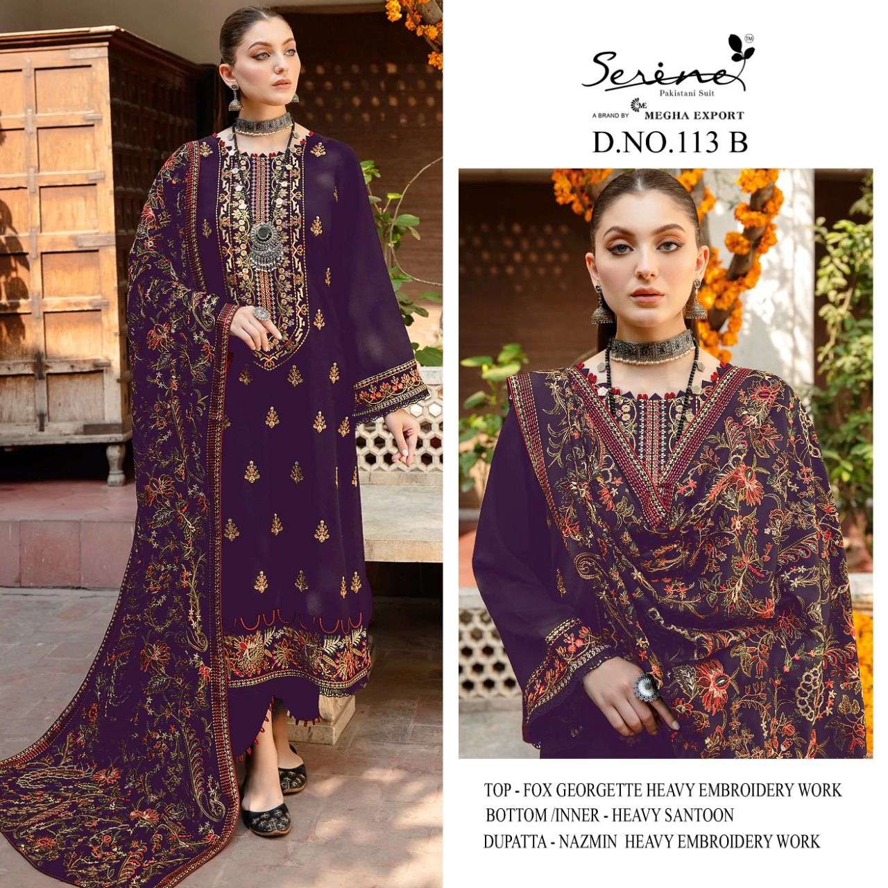 S-113 COLOURS BY SERENE DESIGNER FAUX GEORGETTE EMBRODERY PAKISTANI DRESS