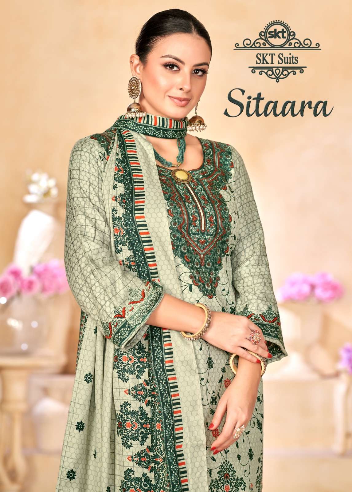 SITAARA BY SKT SUITS 87001 TO 87008 SERIES PASHMINA PRINT DRESSES