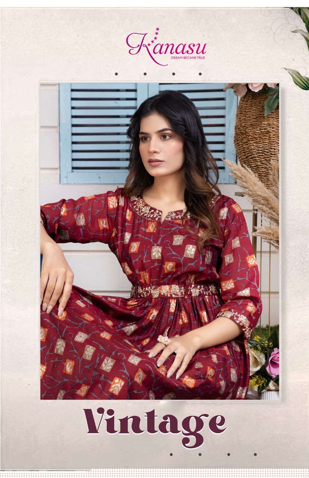 VINTAGE BY KANASU 1001 TO 1006 SERIES HEAVY CHANDERI WORK KURTIS