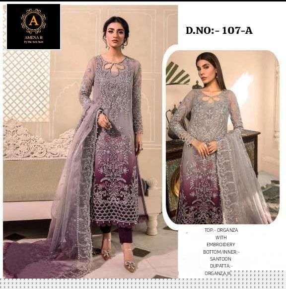 AMENA.B D-107 BY ASLIWHOLESALE DESIGNER ORGANZA WORK PAKISTANI DRESS
