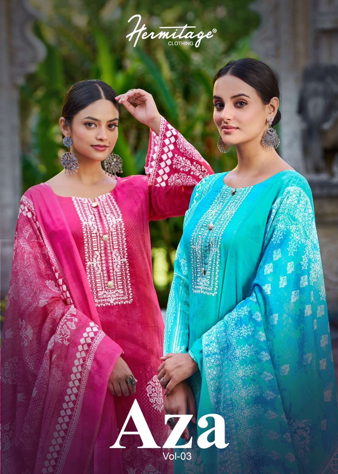 AZA VOL-03 BY HERMITAGE CLOTHING 3001 TO 3006 SERIES COTTON EMBROIDERY DRESSES