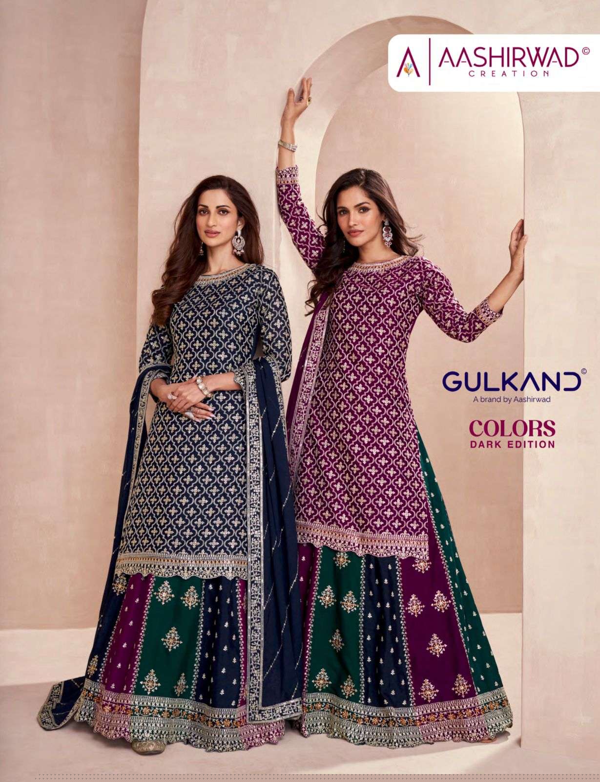 COLORS DARK BY AASHIRWAD CREATION 9856 TO 9858 SERIES CHINON SILK DRESSES