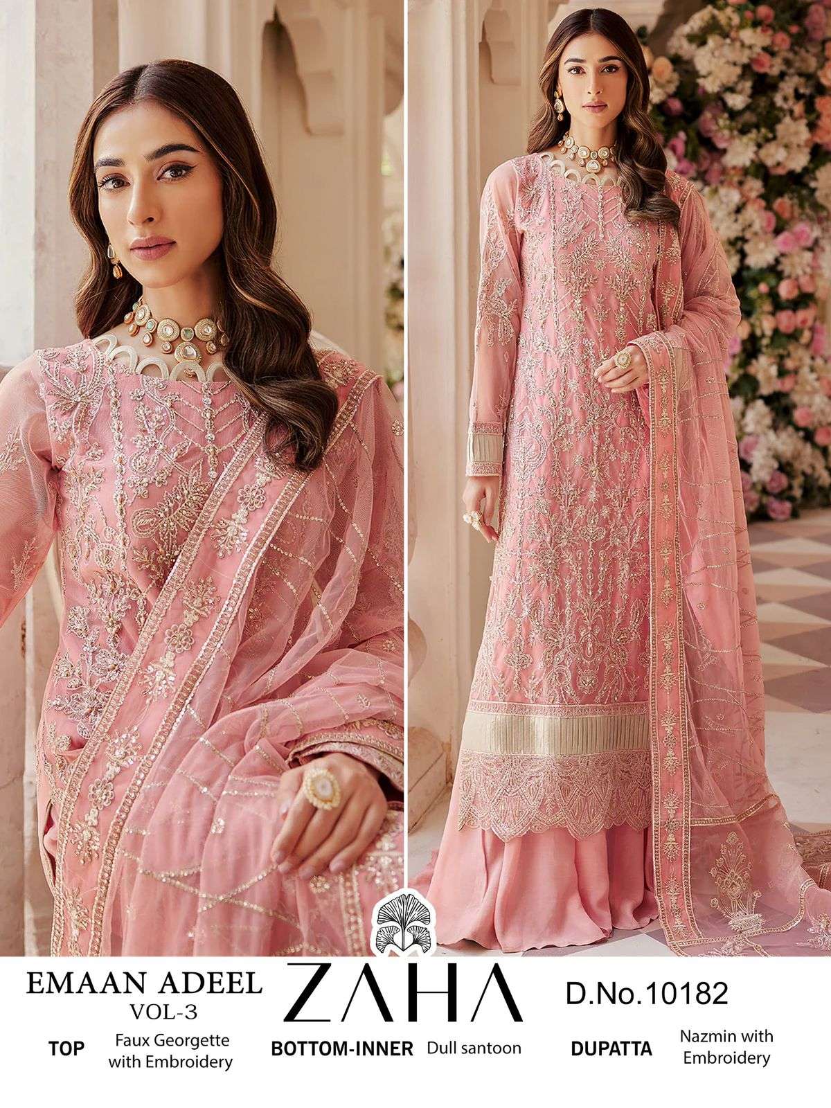 EMAAN ADEEL VOL-3 BY ZAHA DESIGNER FAUX GEORGETTE EMBROIDERY DRESSES