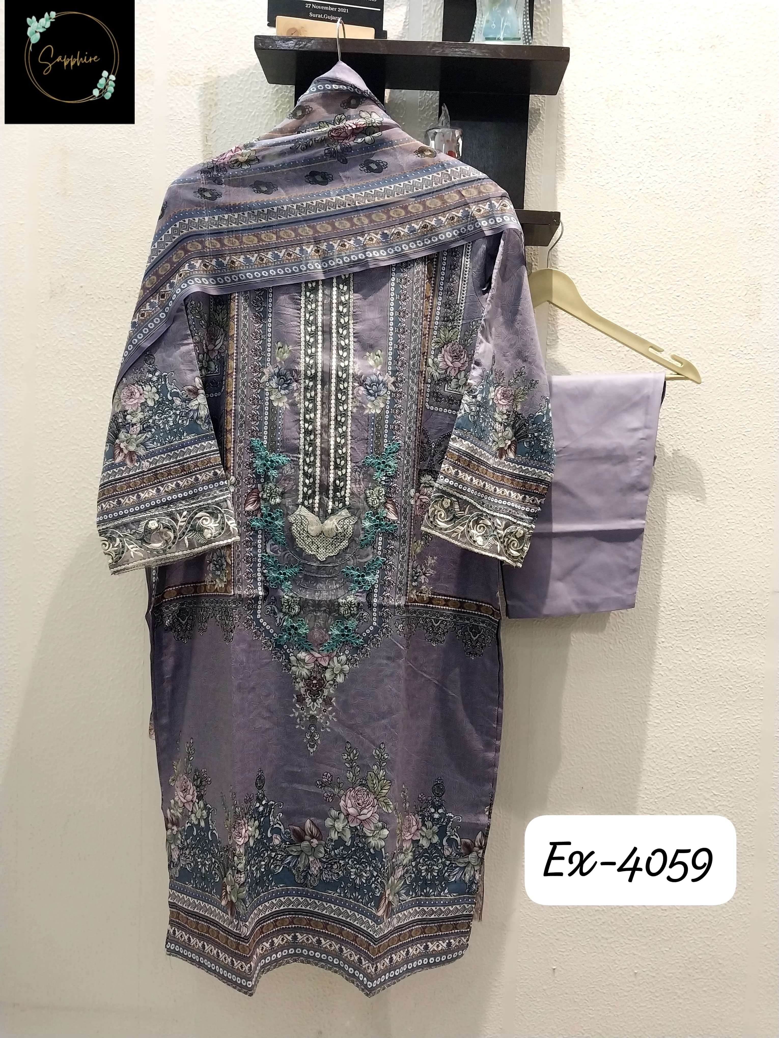 EX-4059 BY SAPPHIRE DESIGNER PURE LAWN COTTON PAKISTANI DRESSES 