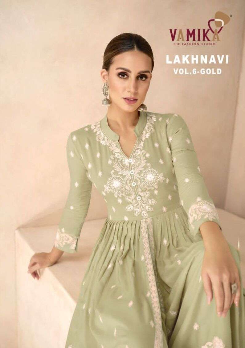 LAKHNAVI VOL-6 GOLD BY VAMIKA 1031-A TO 1031-E SERIES RAYON STITCHED DRESSES