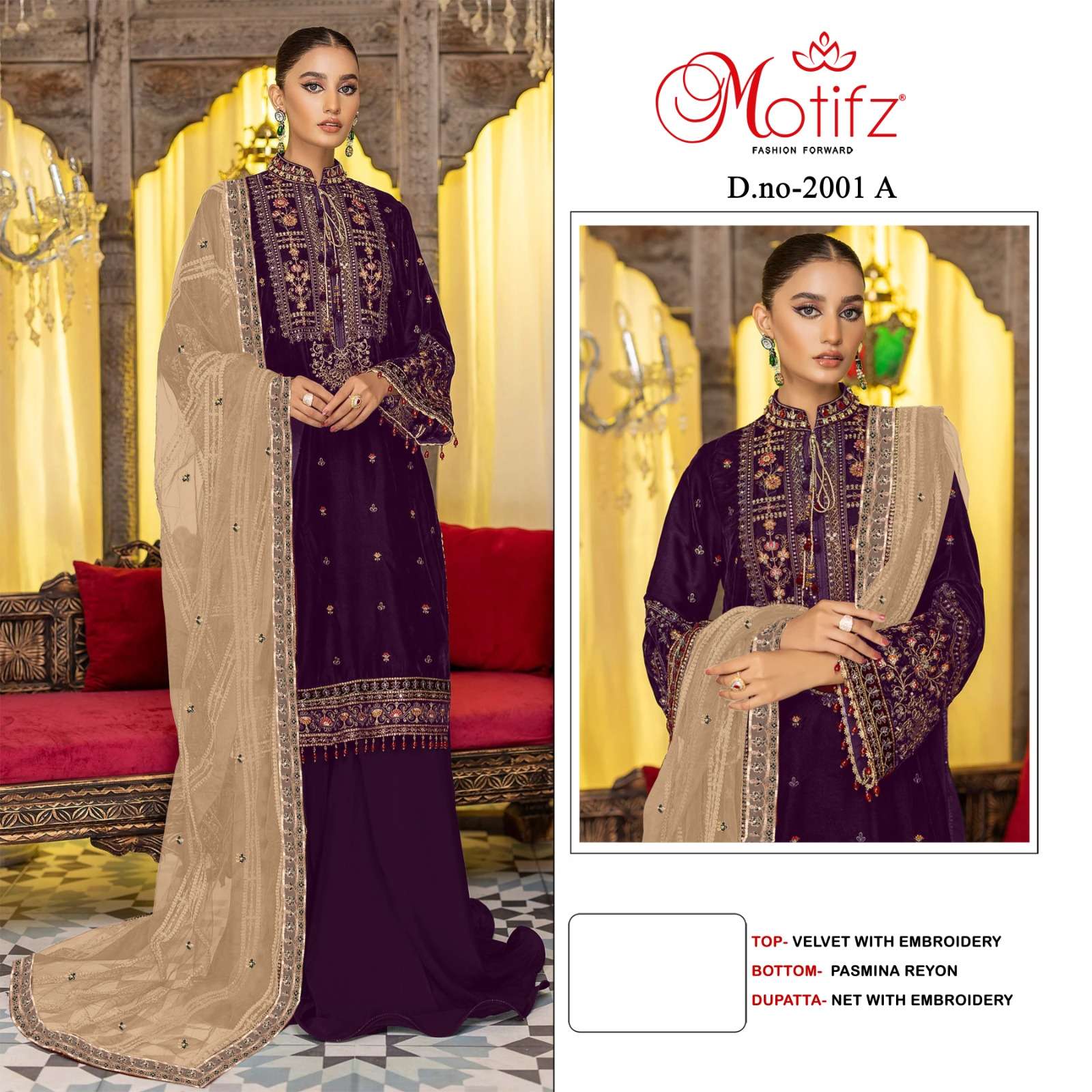 MOTIFZ 2001 COLOURS BY MOTIFZ DESIGNER VELVET EMBROIDERY DRESSES