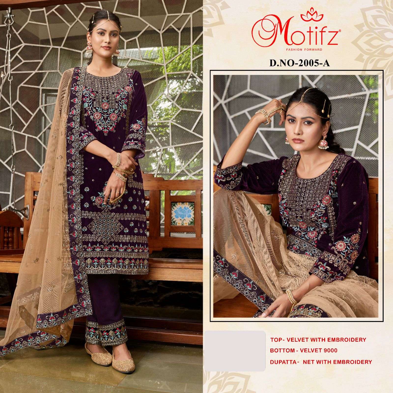 MOTIFZ 2005 COLOURS BY MOTIFZ DESIGNER VELVET EMBROIDERY DRESSES