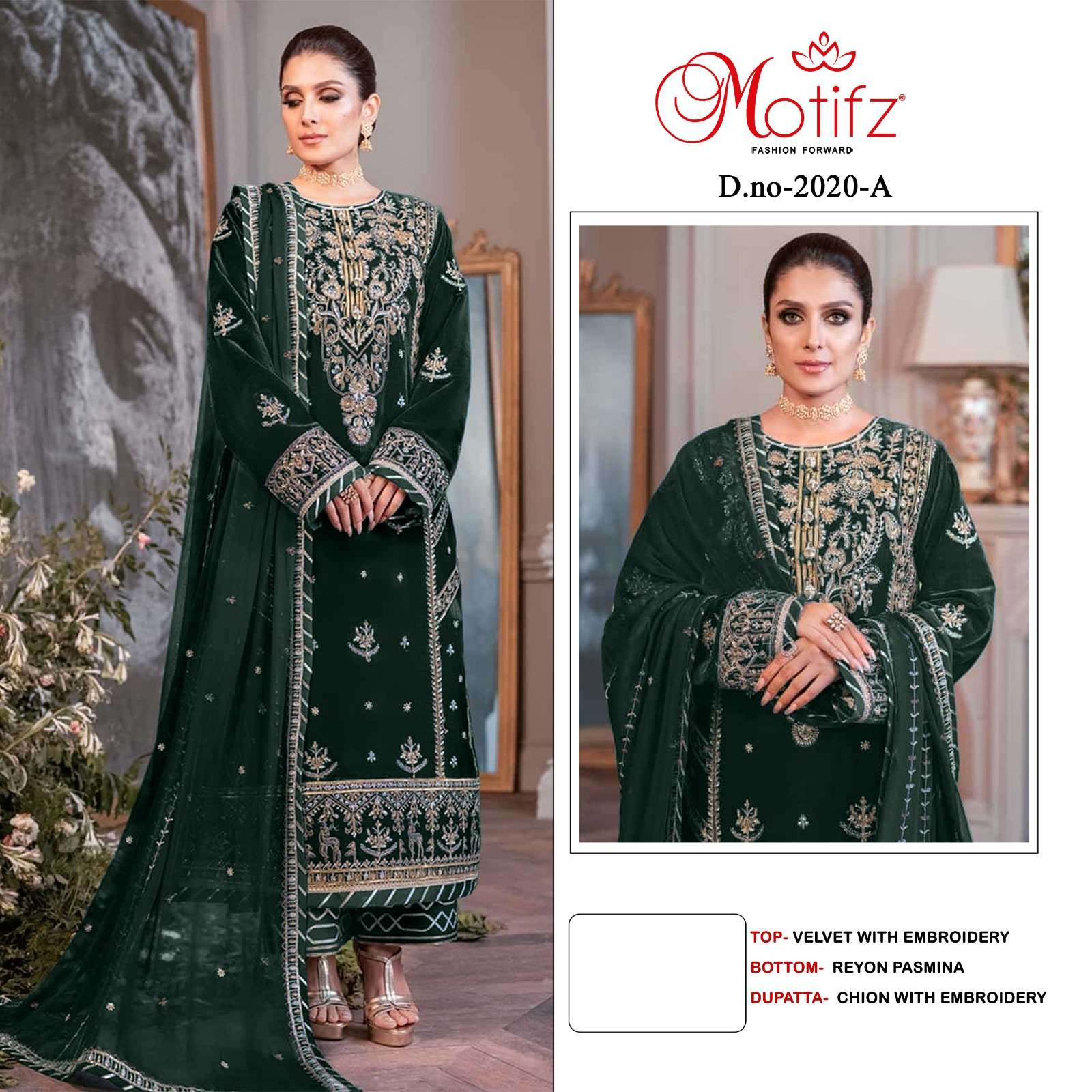 MOTIFZ 2020 COLOURS BY MOTIFZ DESIGNER VELVET EMBROIDERY DRESSES