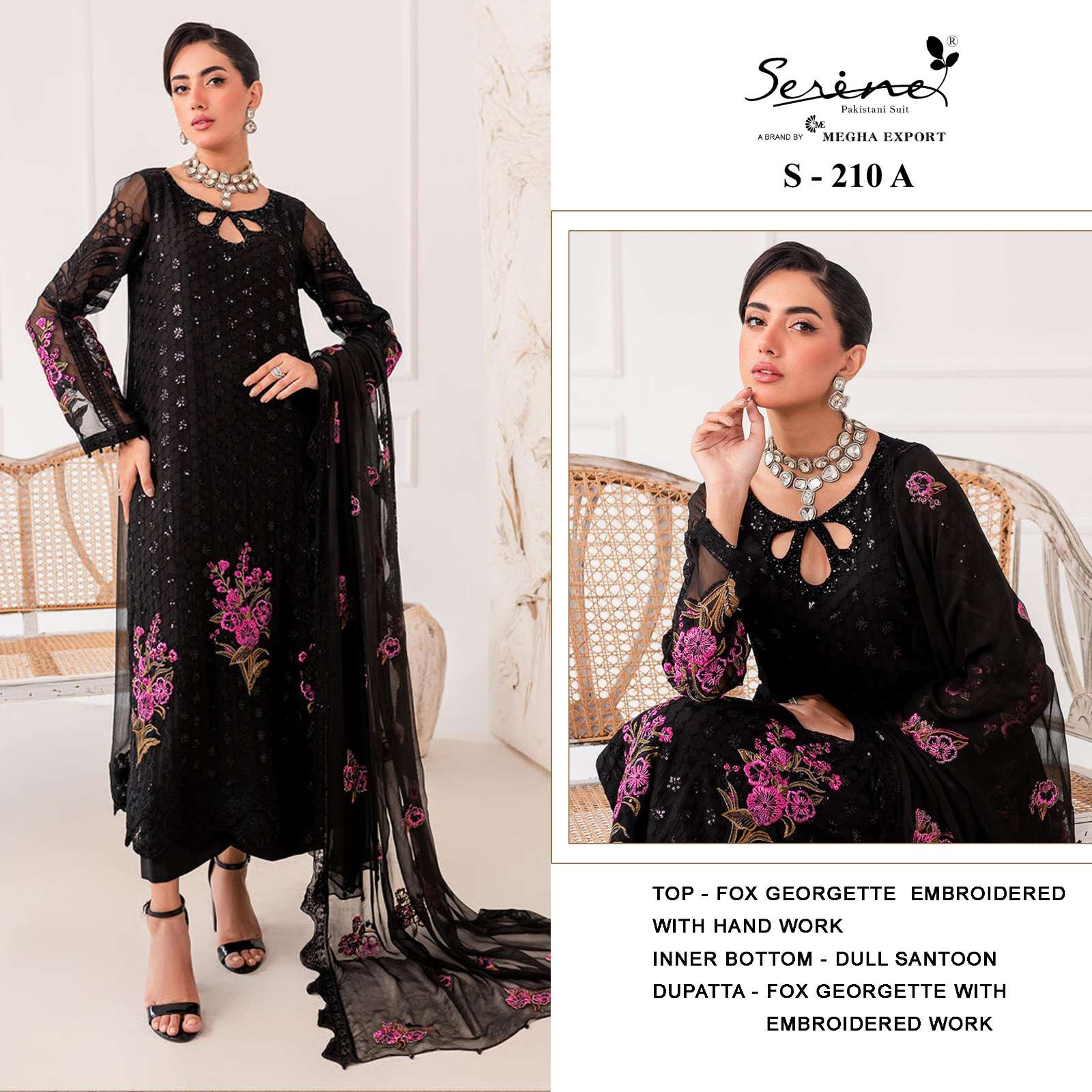 S-210 COLOURS BY SERENE DESIGNER FAUX GEORGETTE EMBRODERY PAKISTANI DRESS