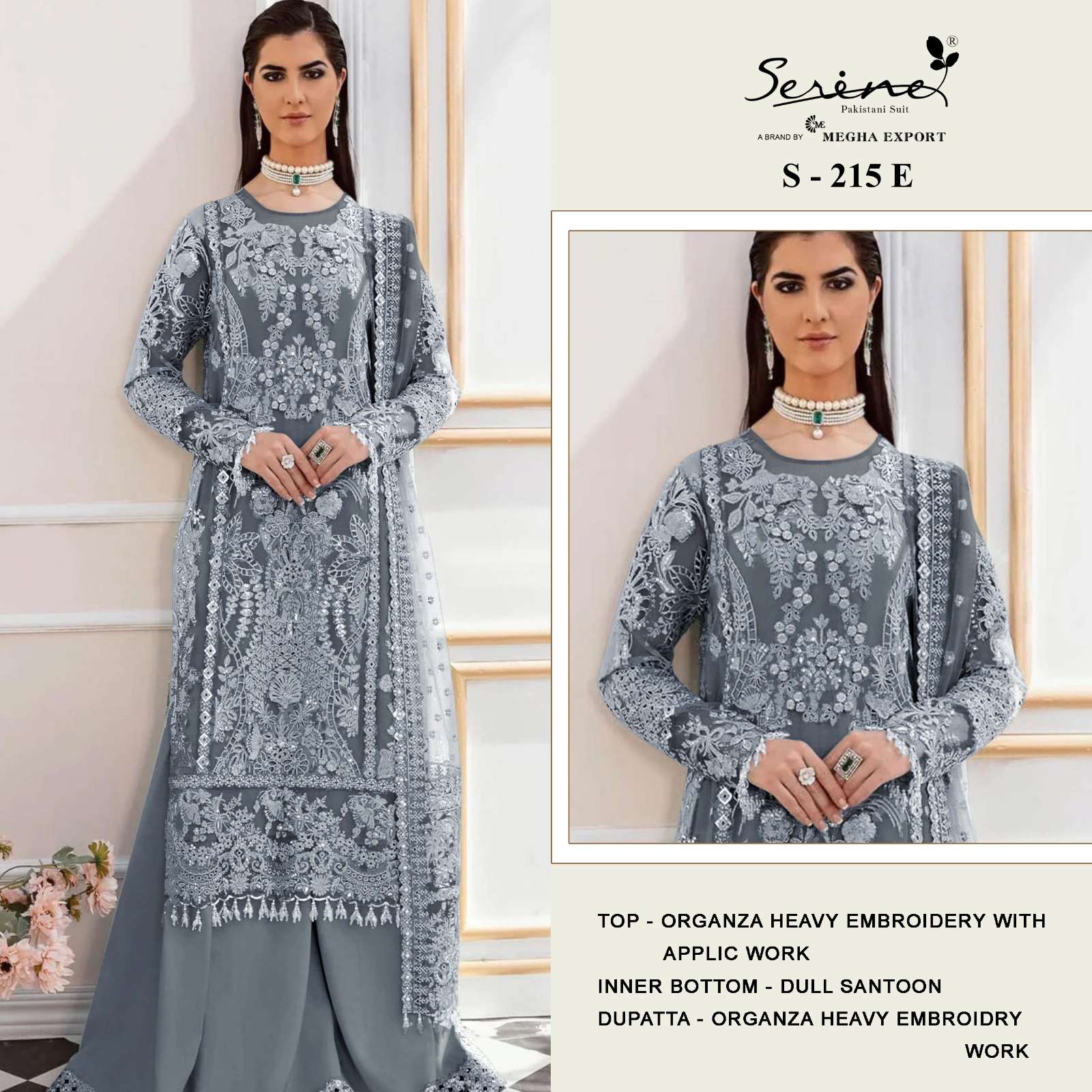 S-215-E HIT DESIGN BY SERENE ORGANZA EMBRODERY PAKISTANI DRESS