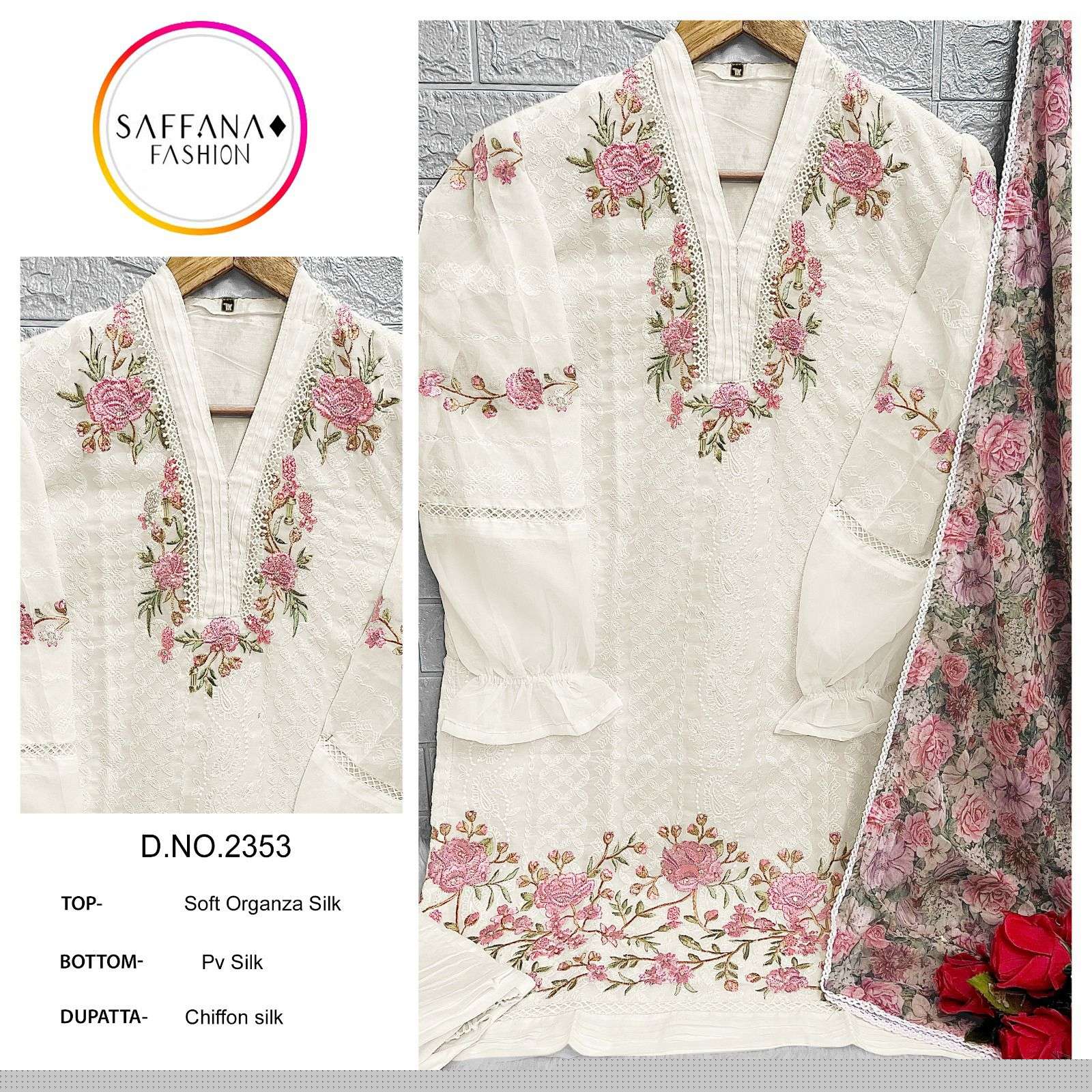 SAFFANA 2353 COLOURS BY ASLIWHOLESALE ORGANZA EMBROIDERY PAKISTANI DRESSES