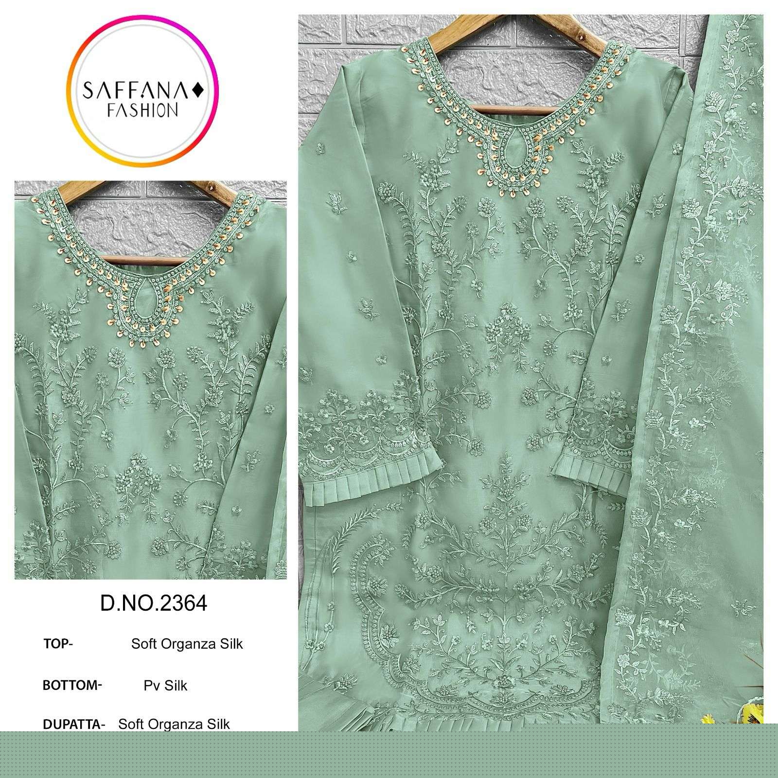 SAFFANA 2364 COLOURS BY ASLIWHOLESALE ORGANZA EMBROIDERY PAKISTANI DRESSES