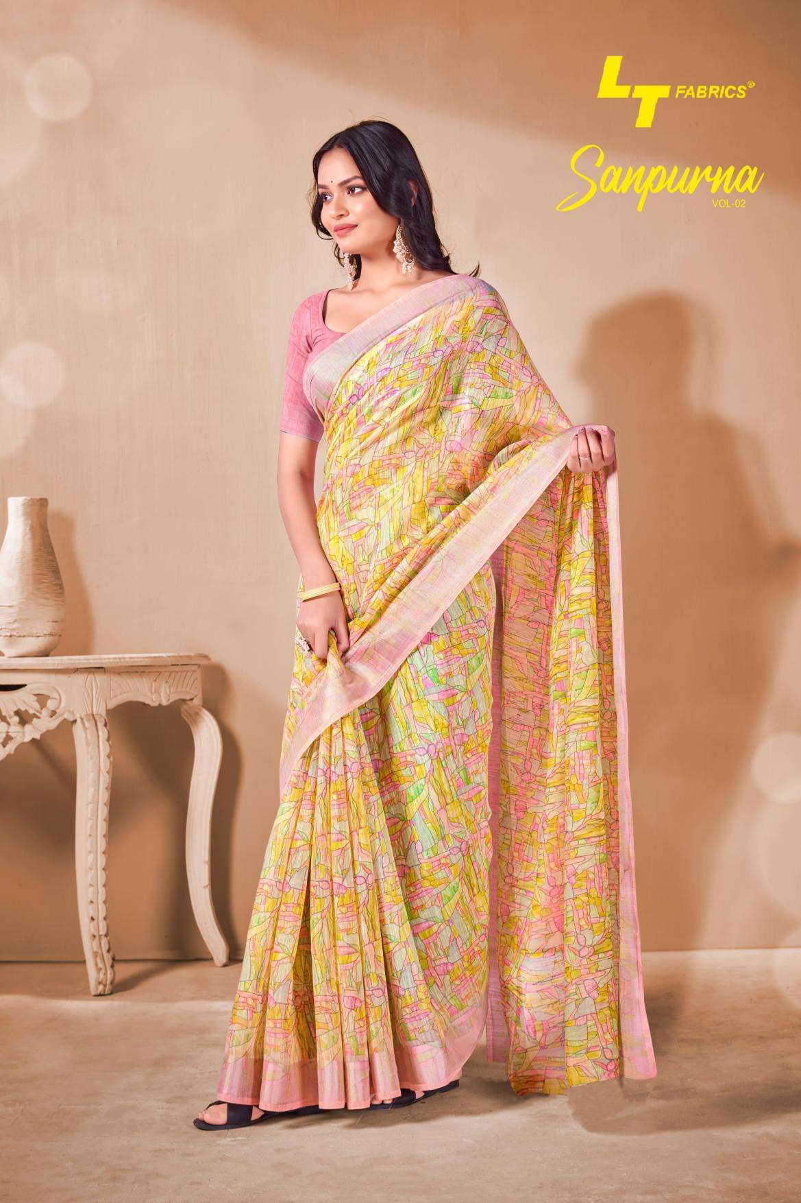 SANPURNA VOL-2 BY LT FABRICS 1001 TO 1010 SERIES SONAKSHI PATTA PRINT SAREES