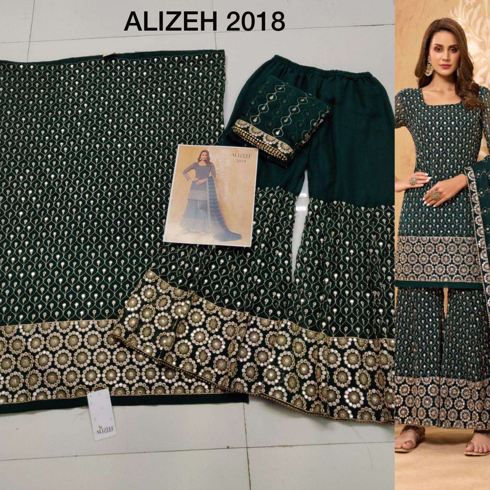 ZAIDA 2018-2020-2028 BY ALIZEH DESIGNER GEORGETTE EMBROIDERY SHARARA DRESSES