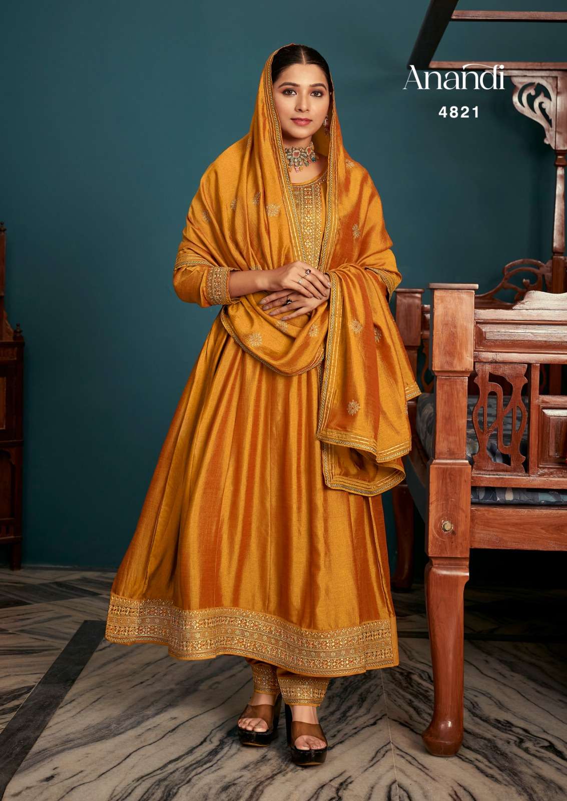 ANANDI BY RANGOON 4821 TO 4824 SERIES HEAVY VICHITRA SILK WORK DRESSES