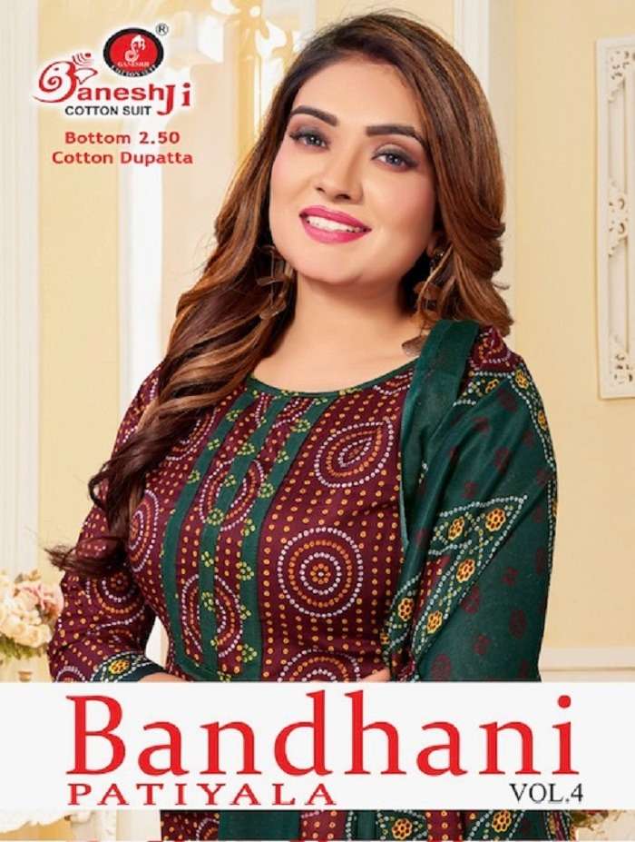 BANDHANI PATIYALA VOL-4 BY GANPATI COTTON SUIT 1001 TO 1010 SERIES COTON DRESSES