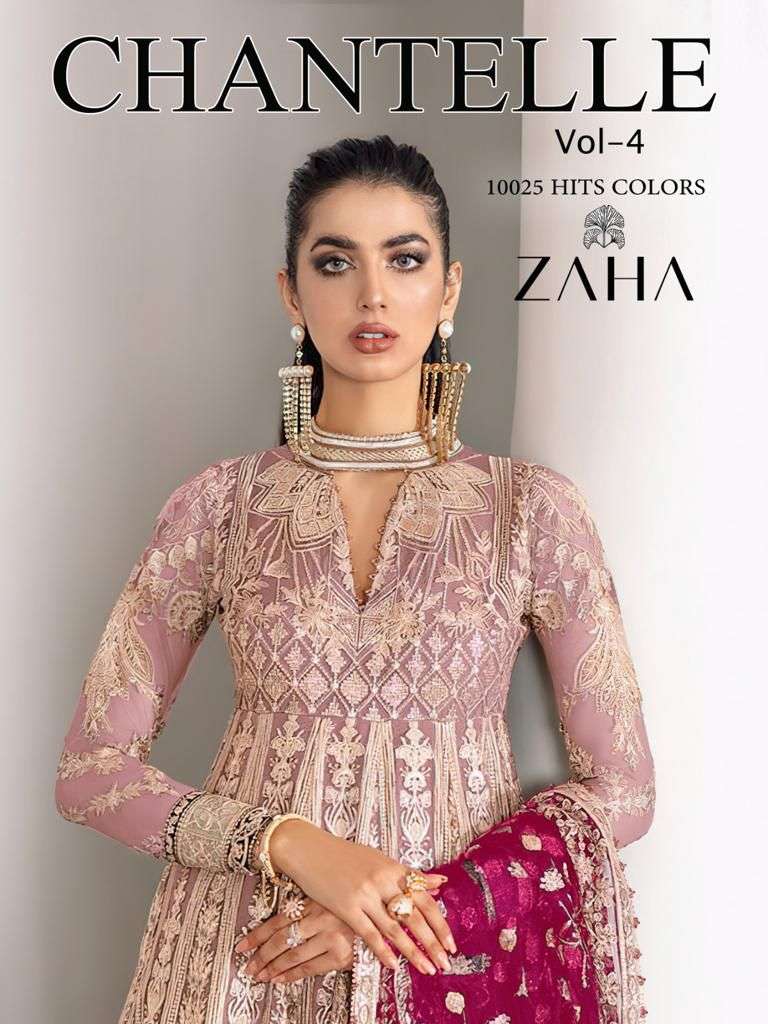 CHANTELLE VOL-04 BY ZAHA 10025-A TO 10025-D SERIES GEORGETTE PAKISTANI DRESSES