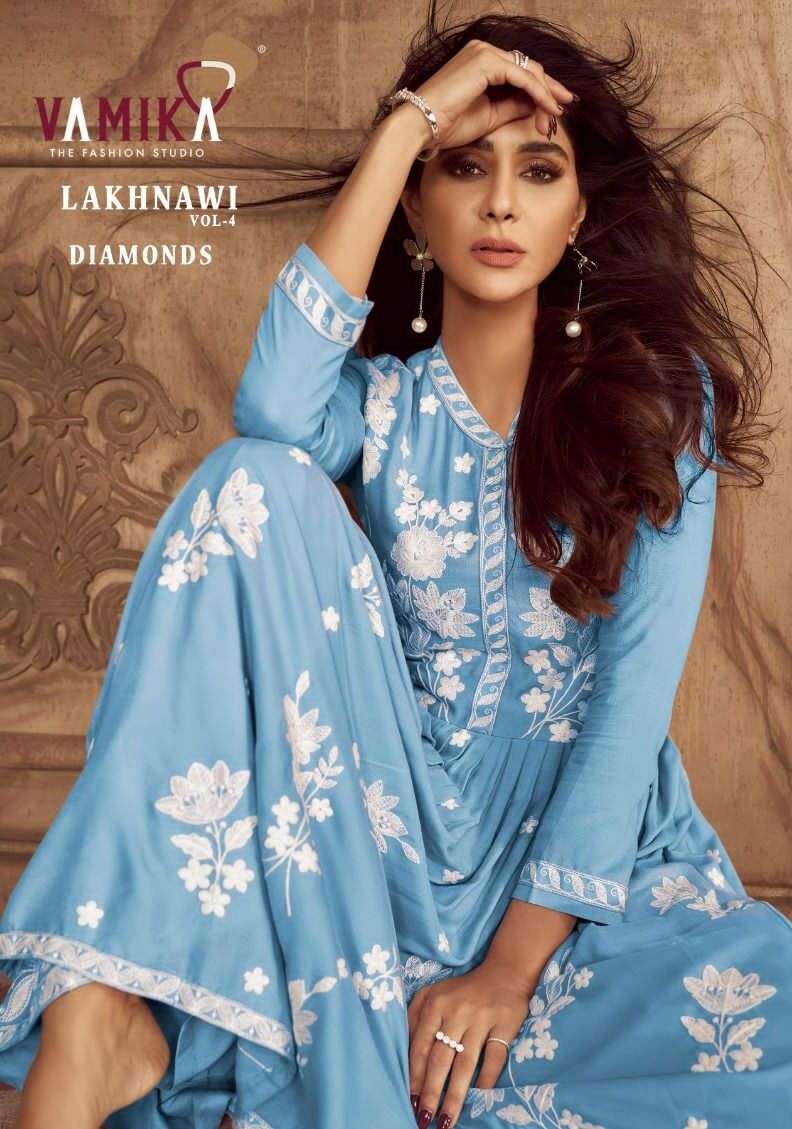 LAKHNAVI VOL-4 DIAMONDS BY VAMIKA 1023-M TO 1023-Q SERIES RAYON DRESSES