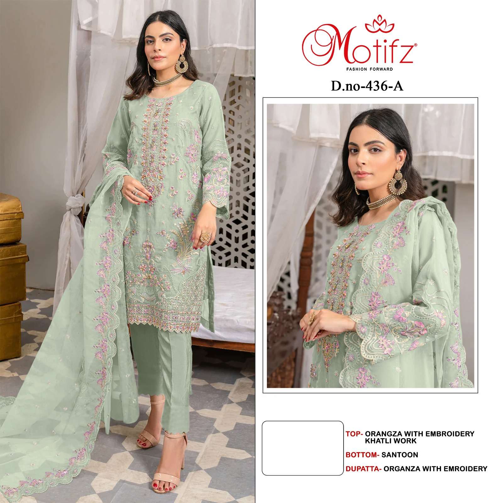 MOTIFZ 436 COLOURS BY MOTIFZ DESIGNER ORGANZA EMBROIDERY PAKISTANI DRESSES