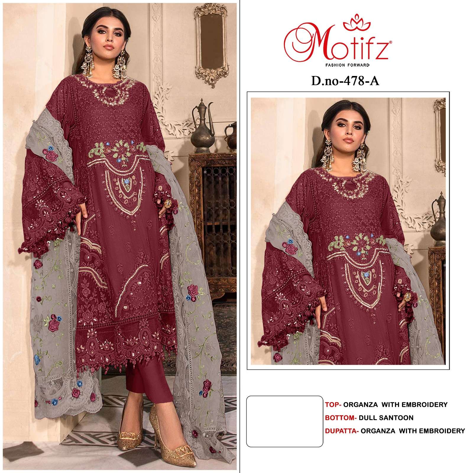 MOTIFZ 478 COLOURS BY MOTIFZ DESIGNER ORGANZA EMBROIDERY PAKISTANI DRESSES