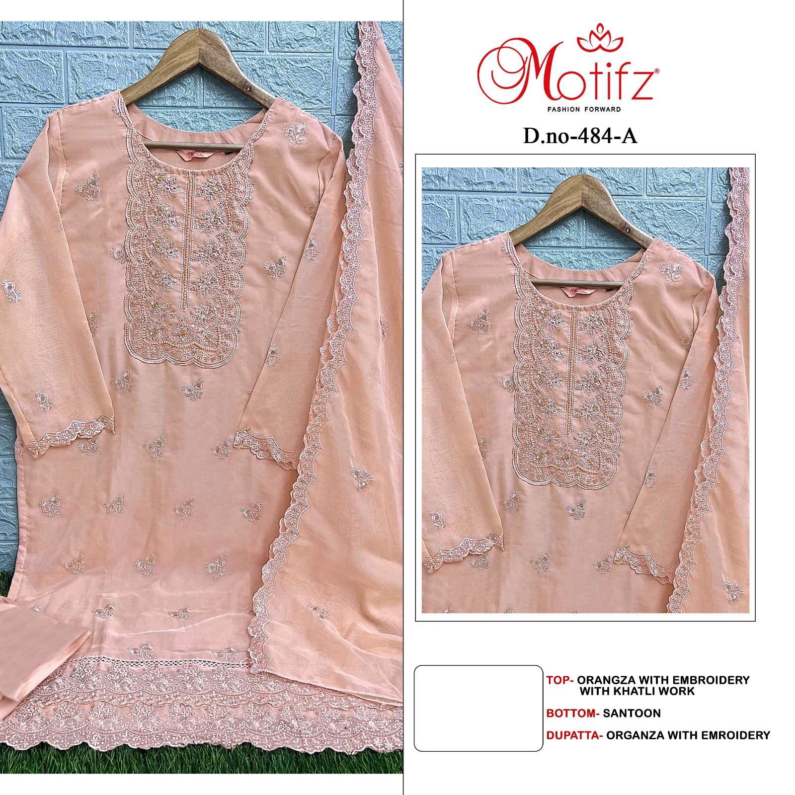 MOTIFZ 484 COLOURS BY MOTIFZ DESIGNER ORGANZA EMBROIDERY PAKISTANI DRESSES