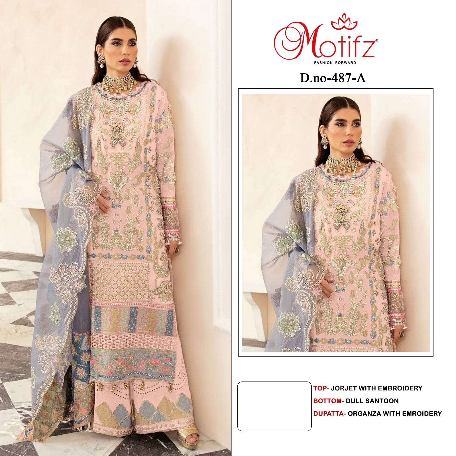 MOTIFZ 487 COLOURS BY MOTIFZ DESIGNER GEORGETTE EMBROIDERY PAKISTANI DRESSES